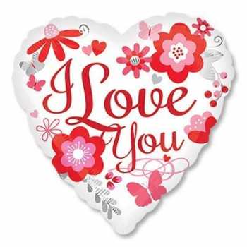 Шар 18" ILY Сердце белое Цветы