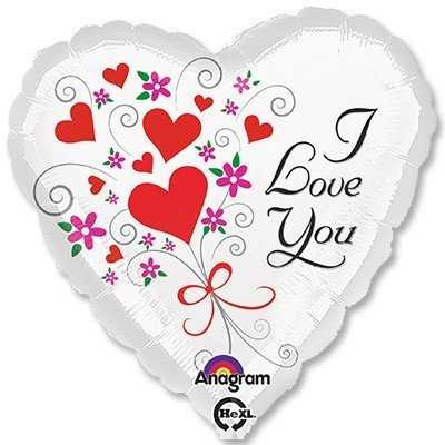 Шар 18" ILY Сердца и цветы