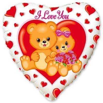 Шарик 18" ILY Медвежата с цветами